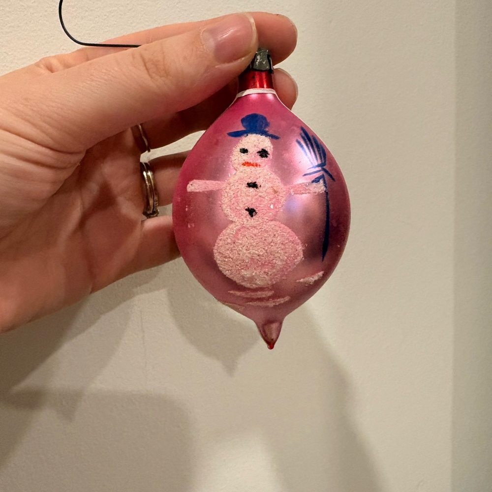 Vintage Pink Snowman Christmas Ornament